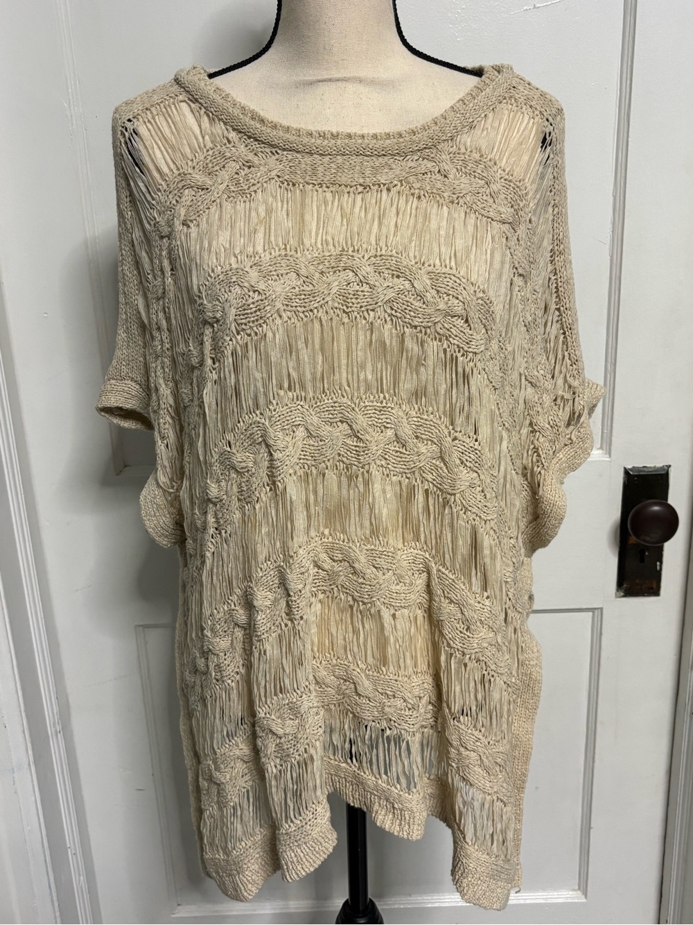 Chico's Cream Open-Knit Fringe Tunic